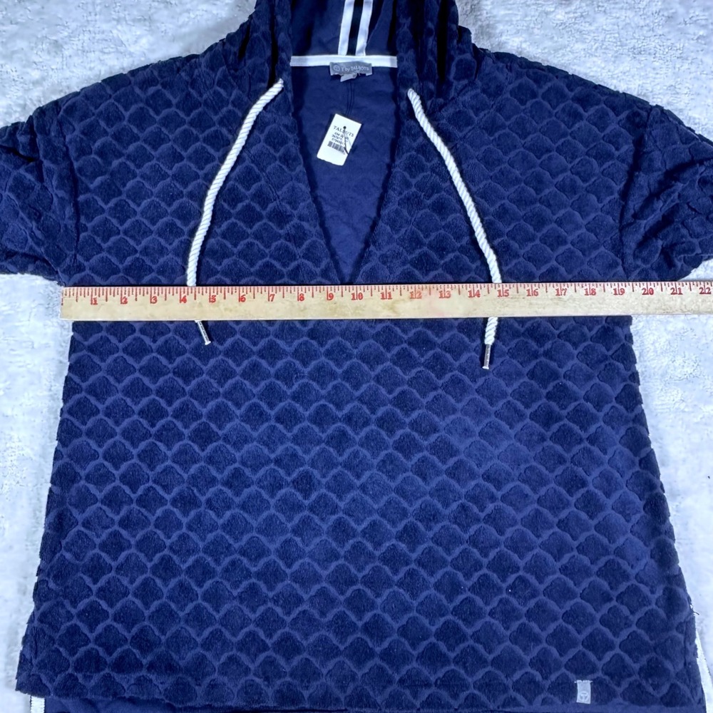 T by Talbots Hoodie NWT Women Size S Navy Blue Textured Scallop V-Neck Pullover - Picture 6 of 8